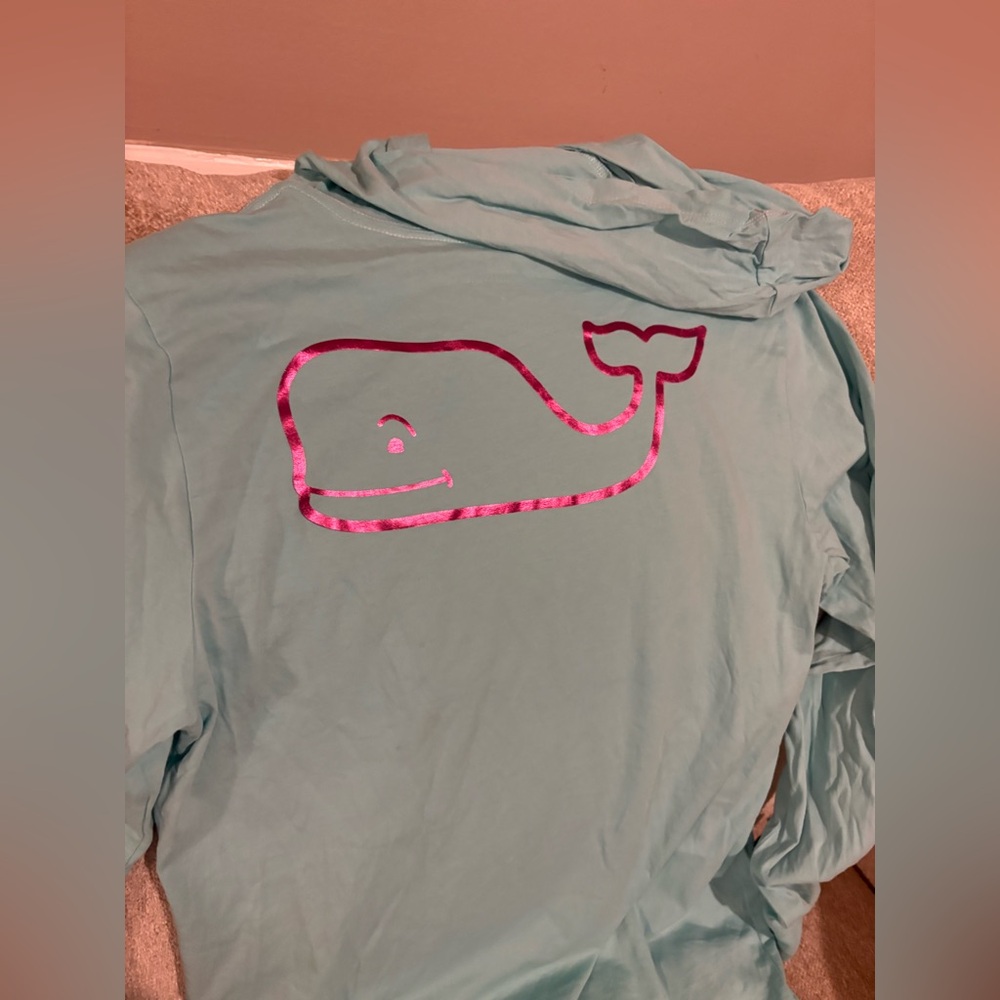 Vineyard Vines Teal Blue Shirt with Pink Logo